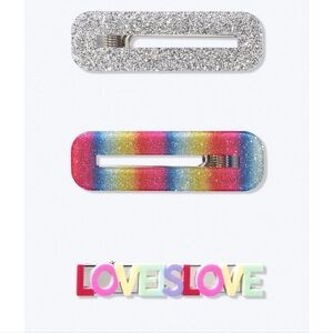 PINK Victoria’s Secret Hair Clips Set | Glitter Rainbow & LOVE Barrettes